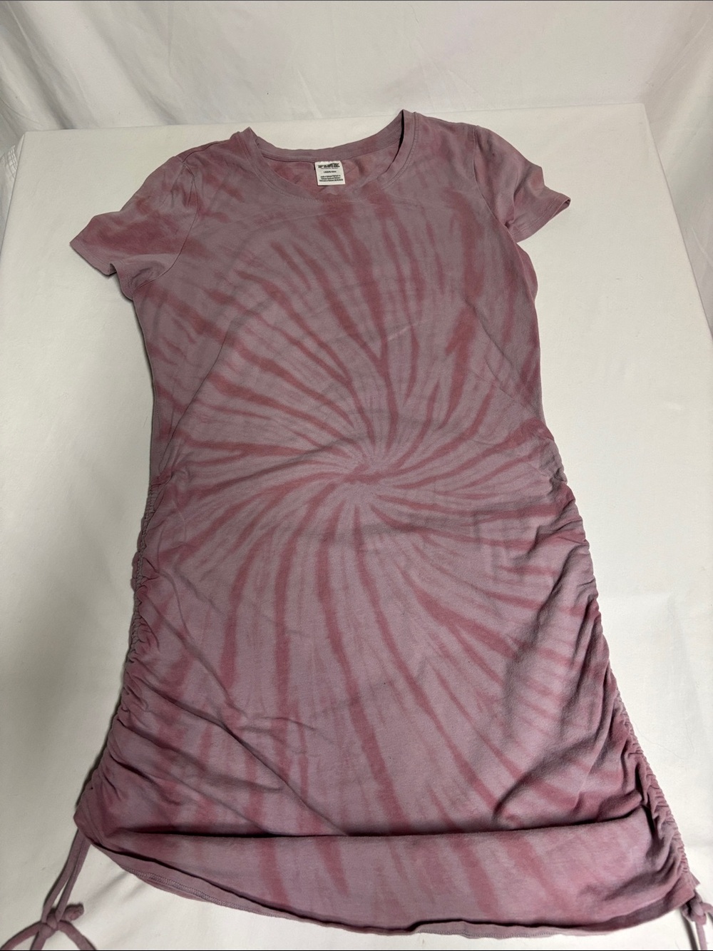 PINK Victoria’s Secret Tie Dye Ruched T Shirt Dress Mauve Drawstring Sides